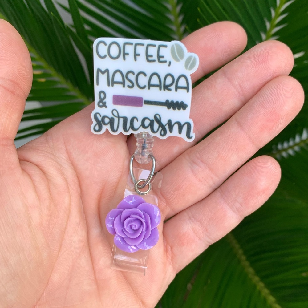Coffee Mascara Sarcasm Retractable Badge Holder